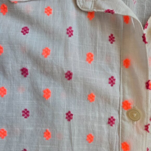 Ann Taylor Loft Polka Dot Tie Front White w Violet Coral - Sz L - Picture 9 of 12